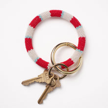 INK + ALLOY Chloe Stripe Beaded Key Ring Bracelet Red, Light Blue, + Ivory