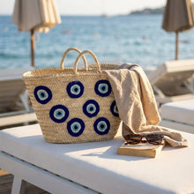 Evil Eye Straw Beach Bag  Versatile Handwoven Summer Tote