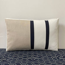 Sunbrella Duo Stripe Lumbar Pillow in Flax/Navy