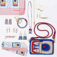 INK + ALLOY Chloe Small Stripe Beaded Key Ring Bracelet Navy, Ivory + Red