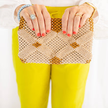 Handmade Macramé Clutch Champagne and Caramel